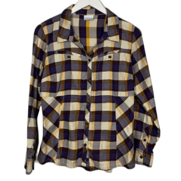 EC COLUMBIA SPORTSWEAR SLIDE ROCK FLANNEL V-NECK W/ CHEST POCKETS SZ. L - Picture 1 of 6
